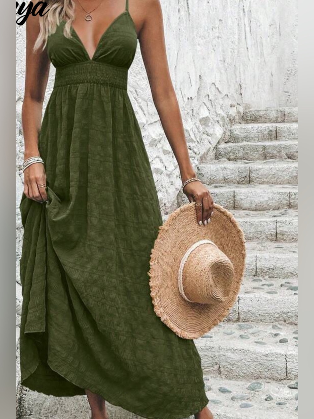 SHEIN Olive Green Smocked Maxi Sundress